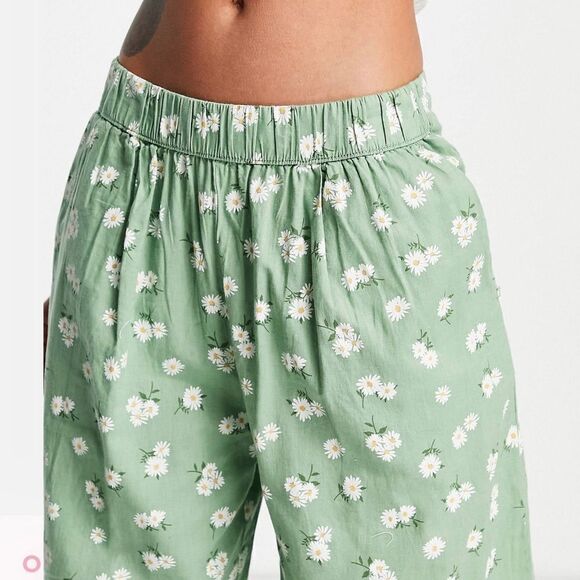 Mango Linen Blend Floral Pants Green New - Picture 2 of 6